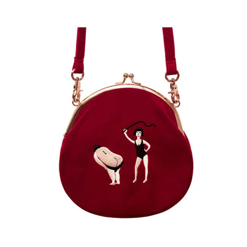 MSMO новые YIZIStore винтажные бархатные сумки на плечо с вышивкой Женские сумки-мессенджеры круглой формы сумка с пряжкой YIZI дизайн - Цвет: YIZI Red