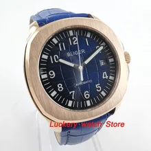 39 мм Bliger Покрытие золотой корпус синий циферблат светящиеся мужские часы saphire Стекло Автоматические наручные watch-BA62