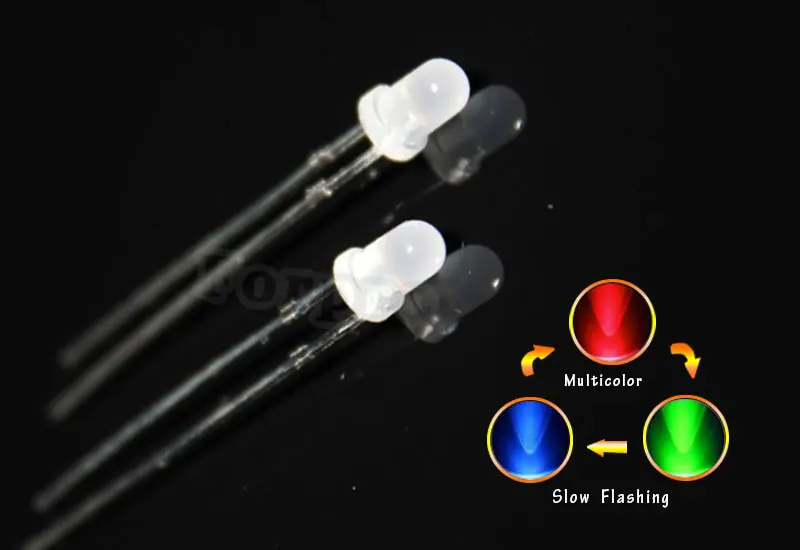 

100pcs 3V Diode 3mm matte RGB Slow Flashing Round Light Emitting Diode 3 mm LED Blinking Multicolor Flicker