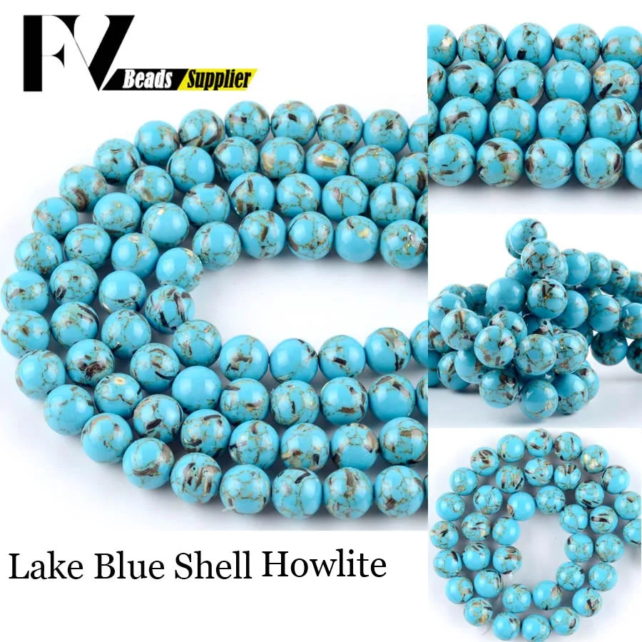 

Natural Stone Beads 4 6 8 10 12mm Lake Blue Shell Howlite Round Spacer Beads For Jewelry Making Fit Diy Bracelets Accessories