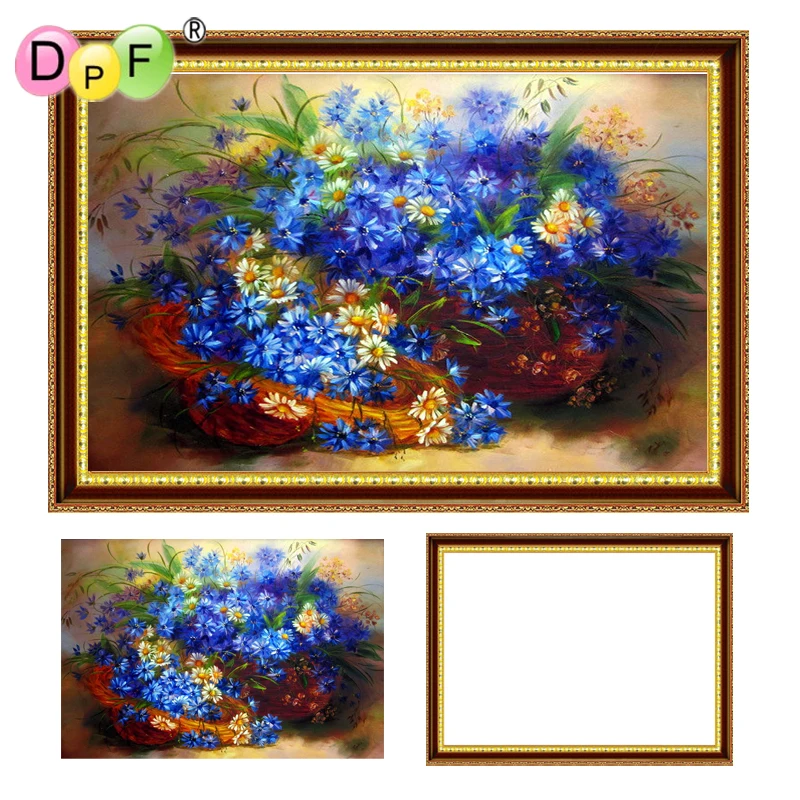 

DPF 5D Diamond Embroidery Blue Chrysanthemum with Frame Diamond painting Cross Stitch full Round diamond Mosaic kit home decor