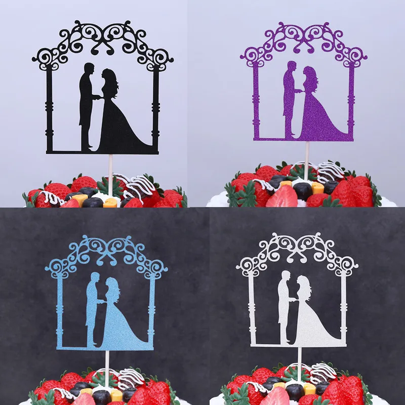 Glitter Cake Topper Bride Groom Cake Cupcake Toppers Wedding Cake Insert Flags For Kids Birthday Party Cake Toppers Decor 9style