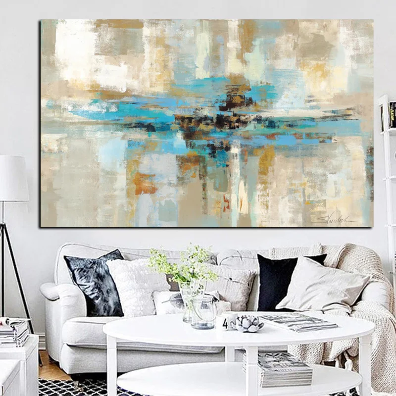 HD Print Wall Art Canvas Light Blue Brown Modern Abstract Oil painting Bedroom Wall Picture for Living Room Sofa Home Decoration