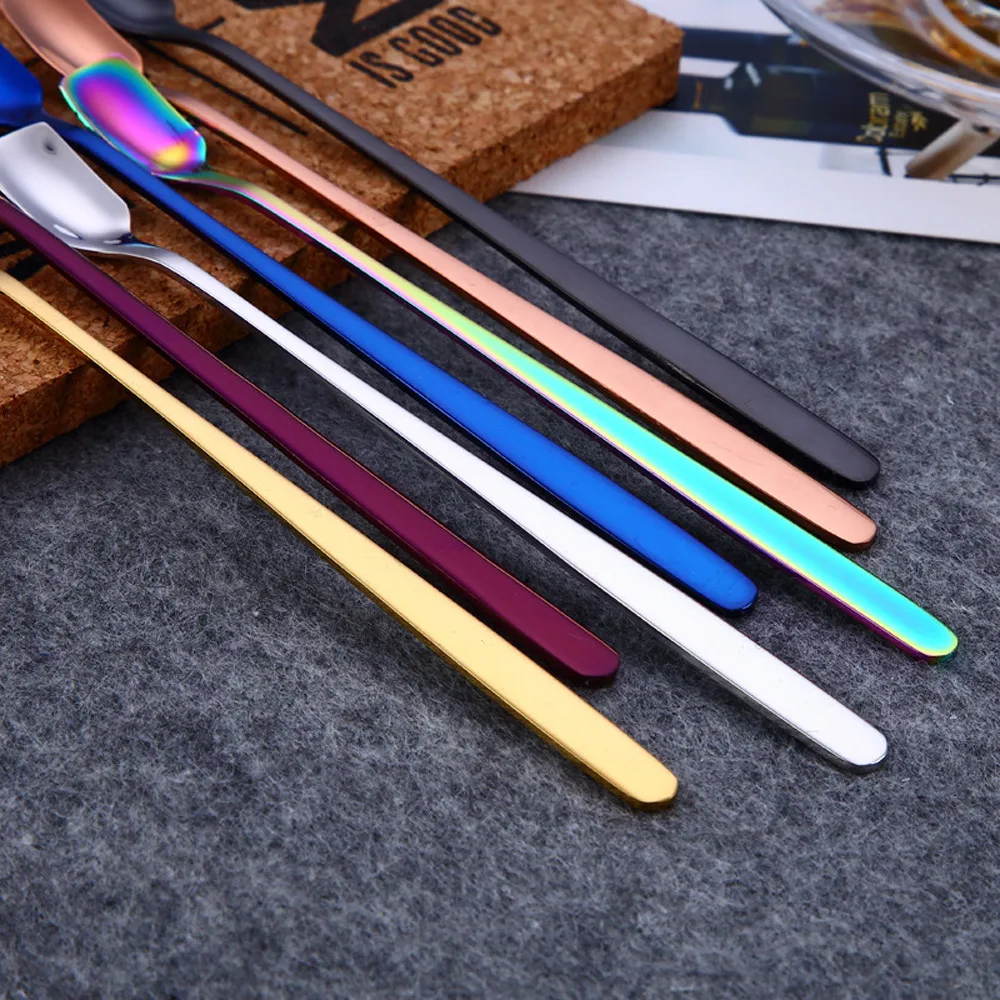 

Stainless Steel Utensil Color Ice Cream Spoon Stack Mug Handle Dessert Flatware Coffee Gadget Kitchen Accessories Drinkware Tool