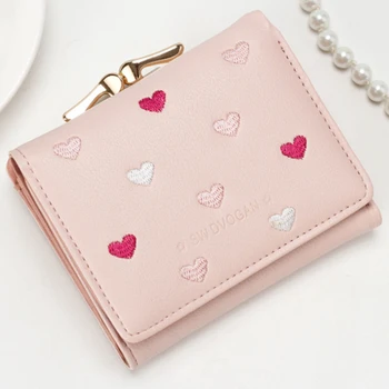 

Ladies Love Heart Money Purse Candy Short PU Leather Wallet Flip Mini Casual Fashion Handbag Organizer Buckle