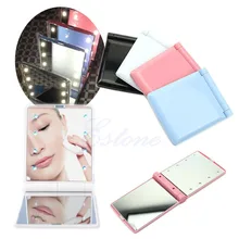 Lady Makeup Mirror 8 LED Lights Lamps Cosmetic Folding Portable Compact Pocket Mirror 4Colors