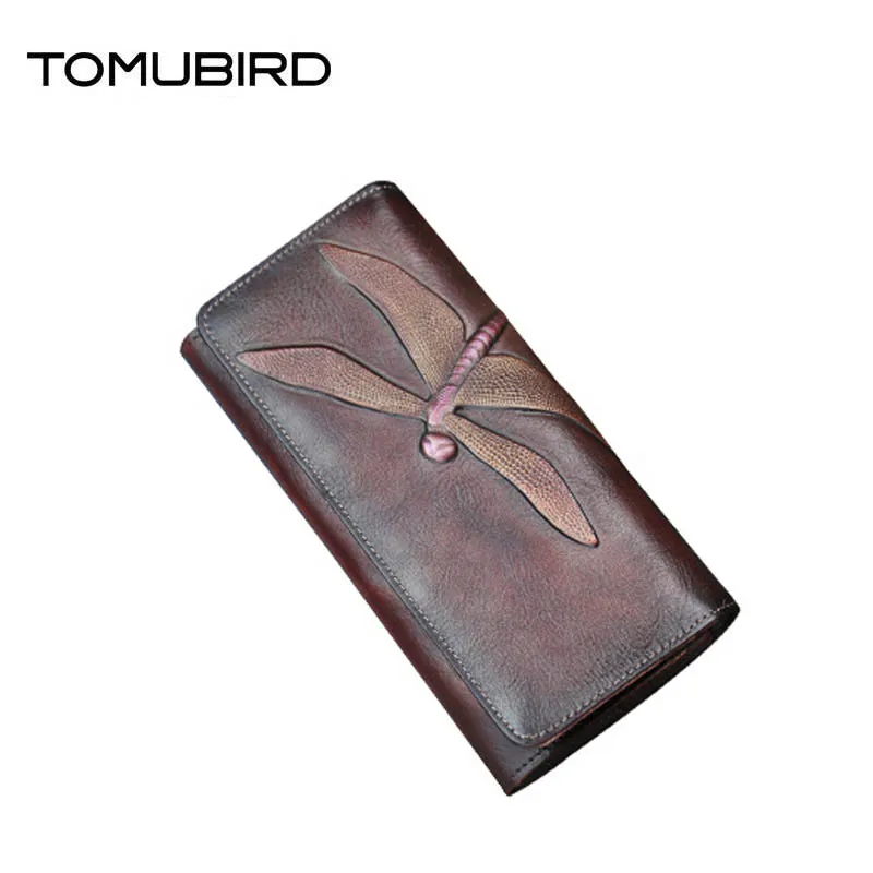 

New first layer cowhide wallet female butterfly carving bag long wallet retro clutch bag leather ladies wallet