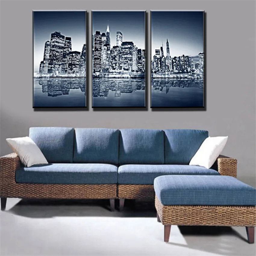 

3 Panels Coastal Cities Painting Big Canvas Painting Wall Art Black Picture Landscape Cuadros De Lienzo Big Modern Decor