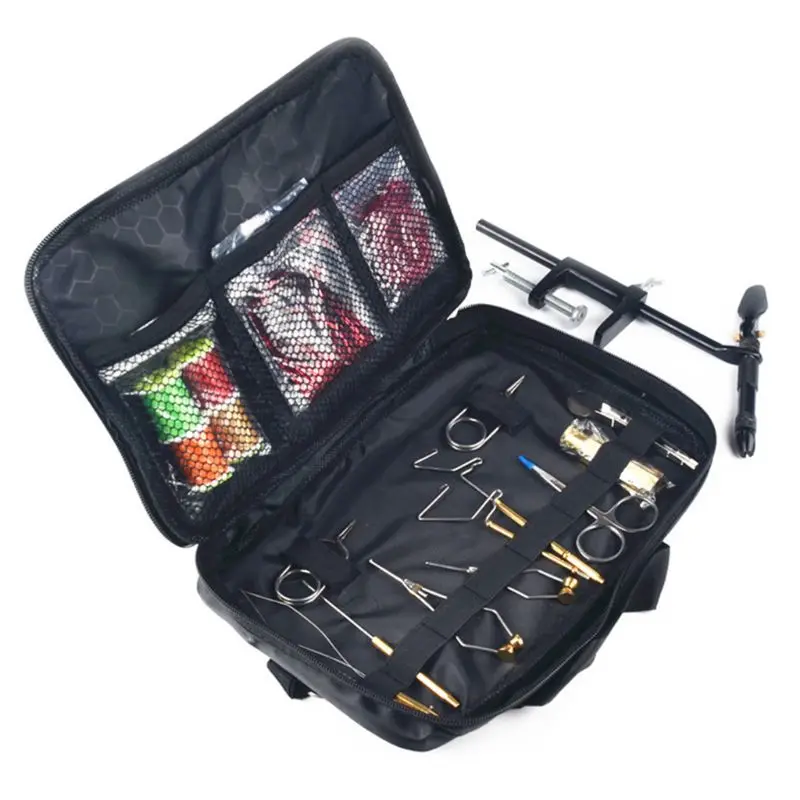 

1 Set Fly Fishing Tying Tools Kit In Skin Imitated Bag Including Vise Bobbin Holder Whip Finisher Half Hitch Tool
