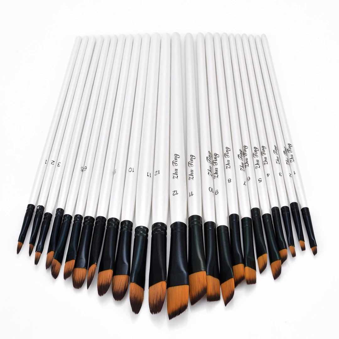 12PCS Artist Paint Brushes Set Acrylic Oil Watercolor Painting Oblate/Oblique Nylon Hair Brush Wood Handle School Art Supplies