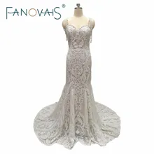 Lace Mermaid Wedding Dresses Spaghetti Pearls Luxury Wedding Gowns robe de mariee Vestido de novia 2017 Lace Boho Bridal Gowns