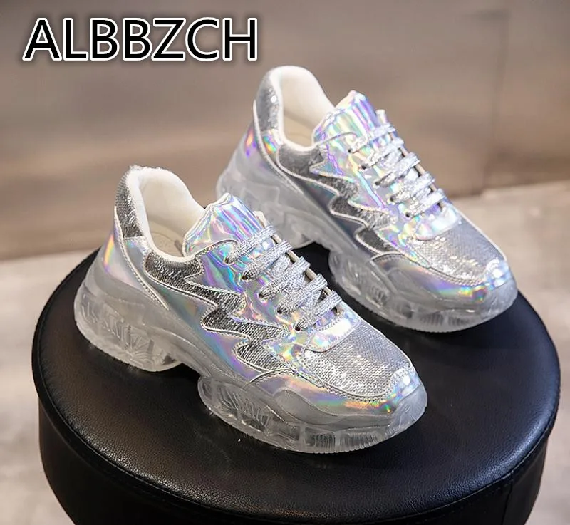 

Spring Summer Women's Platform Dad Sneakers Casual Sport Women Shoes Fashion Sequined Transparent sole Walk Shoes Woman Footwear