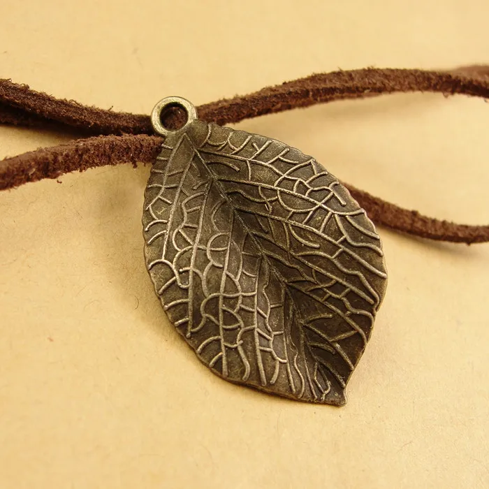 30pcs 35*20MM Retro vintage leaf charms antique bronze pendants metal