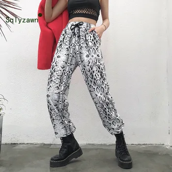 

Women Snake Print Streetwear High Waist Cargo Pants Harajuku Pockets Loose Sweatpants Trouser Animal Pattern Jogger Winter Pants