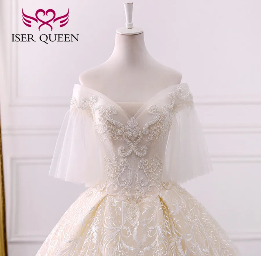 Высокое качество, роскошное дубайское свадебное платье, бальное платье, длинный шлейф, рукав-фонарик, жемчуг, вышивка, свадебное платье, платье невесты WX0121