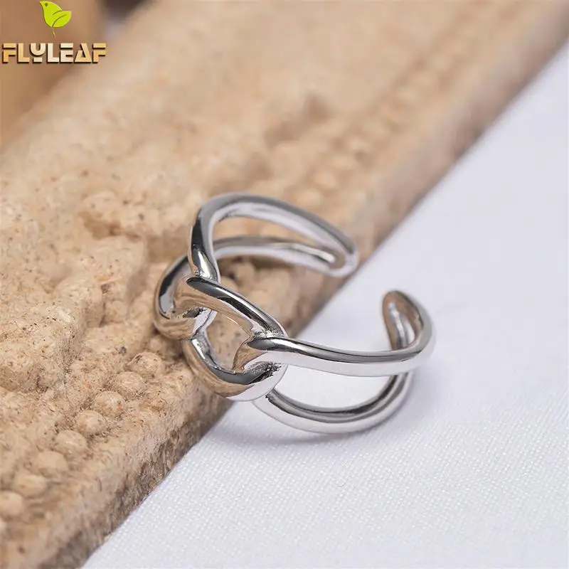 

Flyleaf Double Layer Winding Rings For Women 100% 925 Sterling Silver High Quality Fashion Fine Jewelry Femme Open Ring Simple
