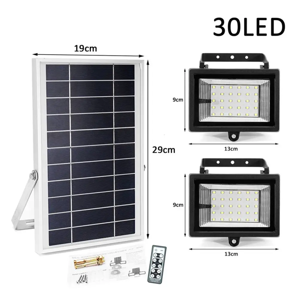 2-IN-1 2PCS 30/60/80/100 LED Solar Lights Outdoor with Remote Control Waterproof Super Bright Solar Flood Light Wall Light - Испускаемый цвет: 30LED