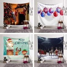 Christmas Eve Socks Colorful Lights Pattern Wall Hanging Decoration Tapestry Happy New Year XMAS Party Ornamental Table Blanket