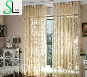 

Slow Soul Yellow Curtain Fabric Pleated Europe Floral Curtains Tulle Cortinas For Living Room Kitchen Bedroom Perde Sheer Blinds