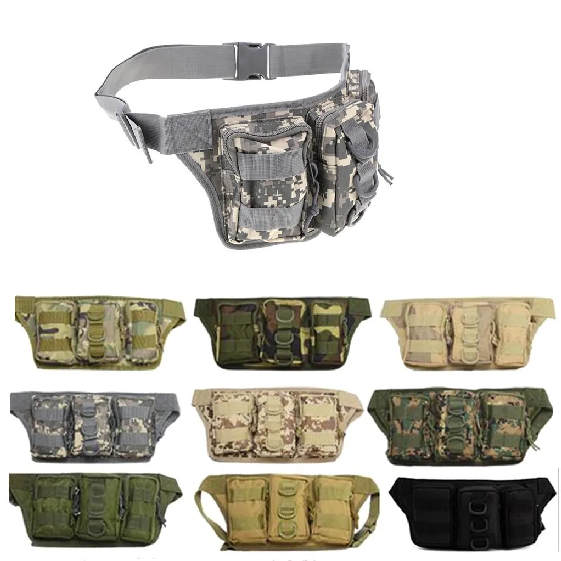 Camping Outdoor Waterproof Tactical Three pouch Waist Bag For Hiking