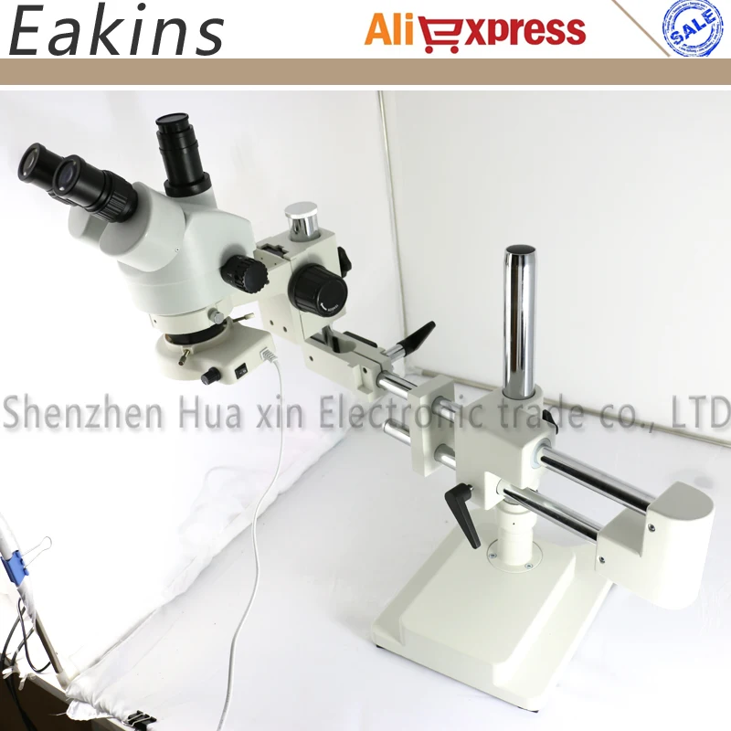 7X~45X Continuous zoom Trinocular Microscope Double cantilever Universal Bracketed+144 LED light for Industrial Inspection