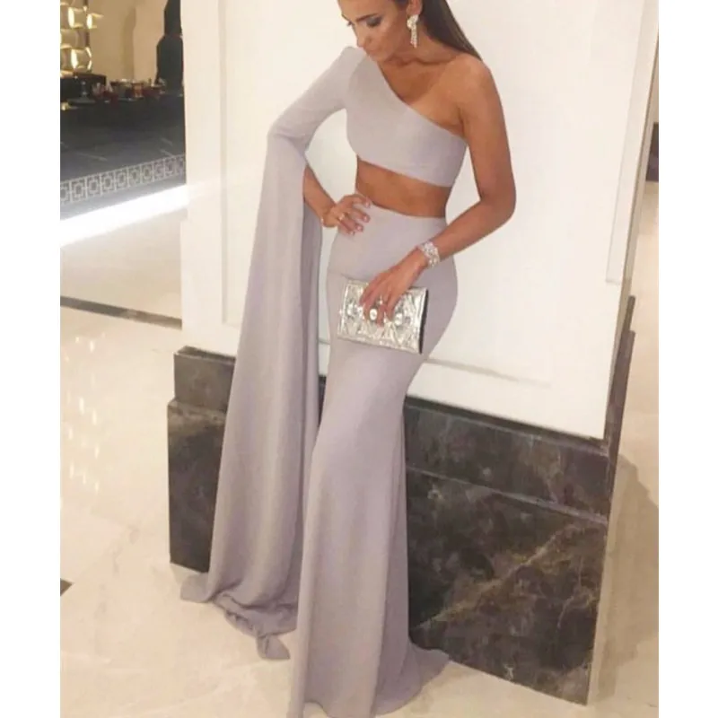 Vestido De Festa Sexy one shoulder Mermaid Prom Dresses 2017 Two Piece Crop Top Dress Robe Soiree | Свадьбы и торжества