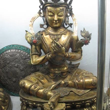 Xd 001554 2" Тибет Бронзовый 24 К Золото Майтрейя Кван инь Зеленая Тара статуя Будды