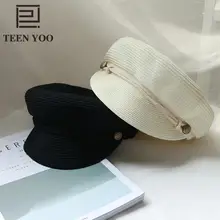 Новые модные соломенные дышащие Военные Шляпы Весна Лето Матросская шляпа для женщин черный плоский Топ Кепка Капитана девушка газета кепки s