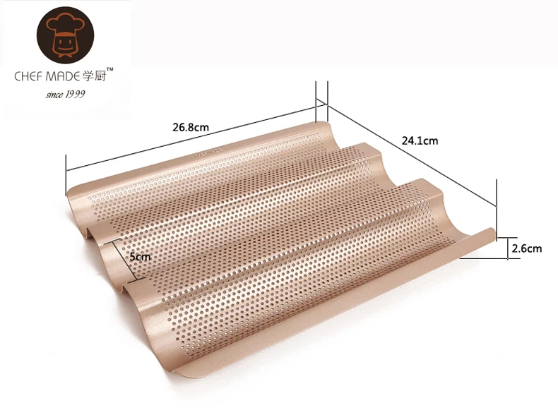 Шеф-повара, багетная форма, французский противень для выпечки хлеба, золотой цвет, багетная рама, стойка с антипригарным покрытием из углеродистой стали, кухонные сковороды, аксессуары