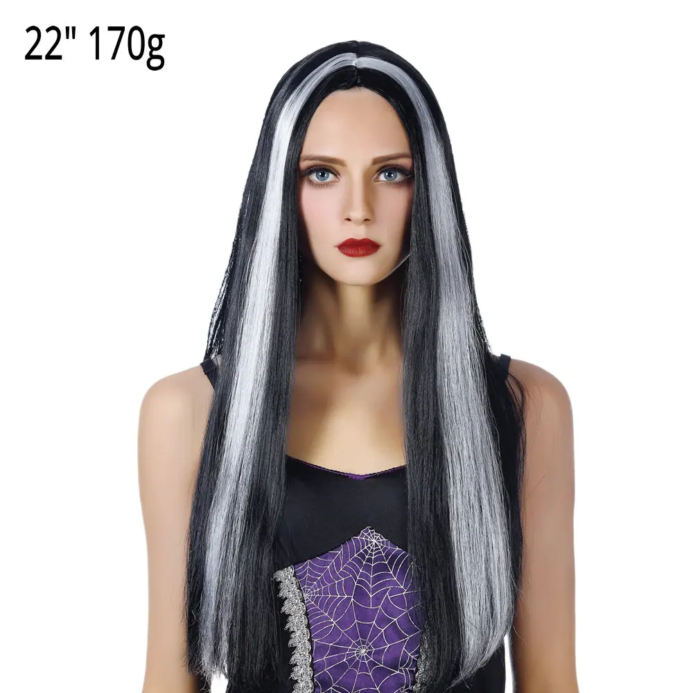 3" Синтетический прямой длинный ведьма фиолетовый парик для косплея красный черный белый Жаростойкие пользовательские Хэллоуин вечерние Косплей парики для женщин - Цвет: White Black
