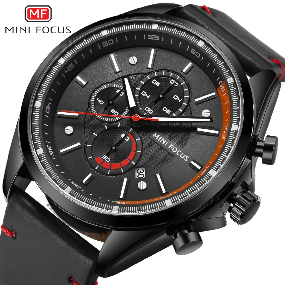 

MINIFOCUS Mens Watches Top Brand Luxury Waterproof 24 hour Date Quartz Watch Man Leather Sport Wrist Watch Men Waterproof Clock