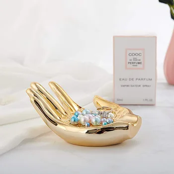 

Nordic Creative Decorative Gold Palm Ceramic Jewelry Plate Gold Jewelry Ring Tray Display Stand Necklace Earring Jewelry Pallet