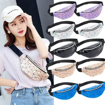 

2019 Fashion New Women Laser Waist Bag Solid Plaid Transparent Clear PVC Chest Crossbody Beach Travle Sport Casual Bag