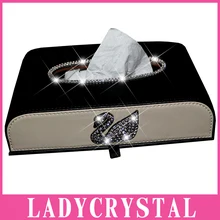 Ladycrystal Высокое Качество ПУ Кожа Горный Хрусталь Лебедь Стайлинга Автомобилей Tissue Box Diamond Crystal Tissue Box Для Главная Отель Автомобилей