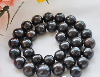 

FREE SHIPPING HUGE REAL 18" 13mm ROUND black freshwater cultured PEARL NECKLACE (A0501)