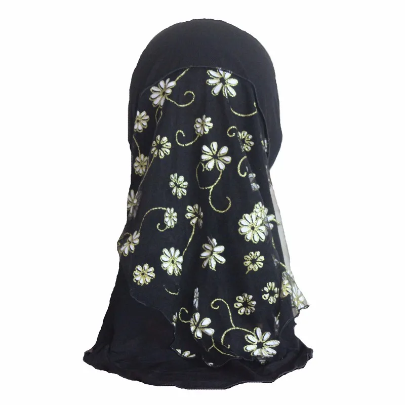 Обувь для девочек Дети мусульманин довольно хиджаб Исламской Арабской Шарф Платки цветочный узор около 45 см