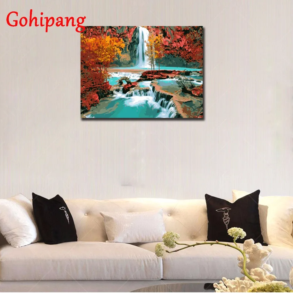 Waterfall diy paintings by numbers with frame home decorative pictures