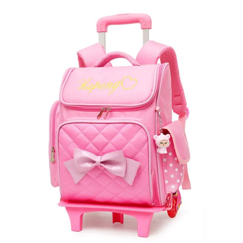 Съемные детские школьные сумки с 2/6 колесами для девочек, рюкзак на колесиках, Детская сумка на колесиках, Детская сумка для книг, дорожная сумка, Mochila - Цвет: 6 wheels pink