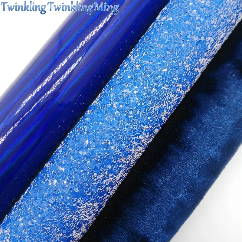

BLUE Glitter Fabric, Iridescent Faux Leather Fabric, Velvet Fabric Sheet For Bows A4 Size 8"x11" Twinkling Ming XM124