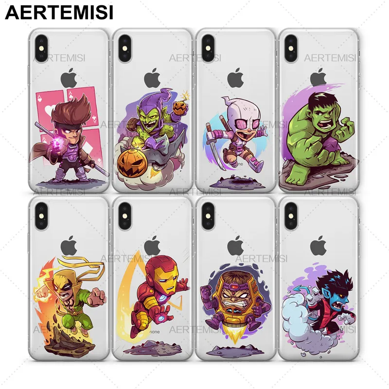 

Aertemisi Daredevil Deadpool Doctor Doom Gambit Goblin Gwenpool Hulk Clear TPU Case Cover for iPhone 5 5s SE 6 6s 7 8 Plus X