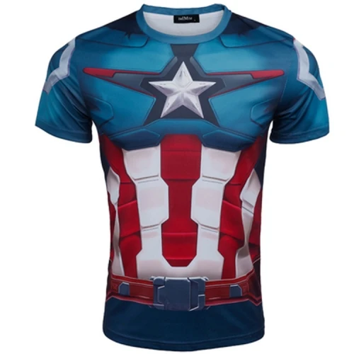 

New 2016 superhero captain America 2 zip tights fitness T-shirt t-shirts batman superman punisher spiderman T-shirt