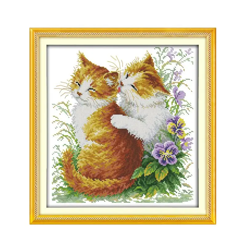 

Couple kittens manual embroidery kit cross stitch two cats animal pictorial decorative painting