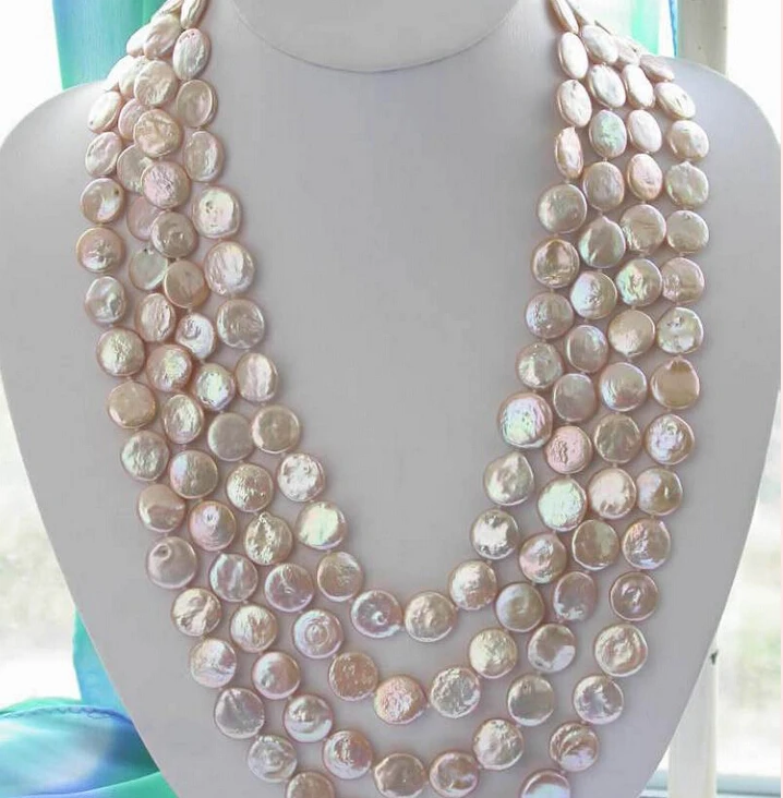 

fast z2958 beautiful 100" 14mm pink coin freshwater pearl necklace AAA