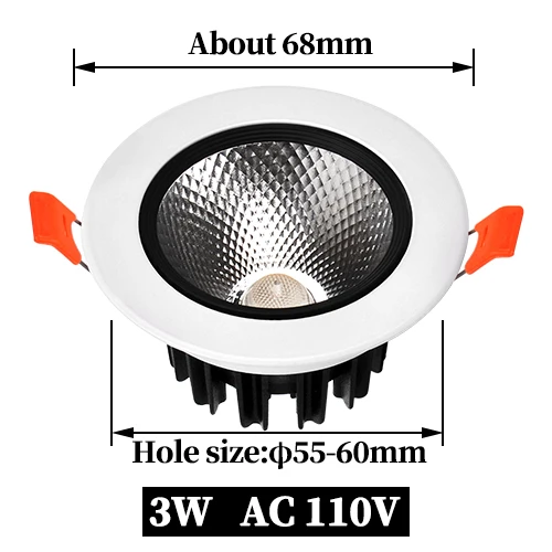 Светодиодный потолочный светильник COB Встраиваемая лампа 3 Вт 5 Вт 7 Вт 9 Вт 12 Вт регулируемый Светодиодный точечный светильник круглая спальня кухня Крытая 220В 220В - Испускаемый цвет: AC 110V 3W