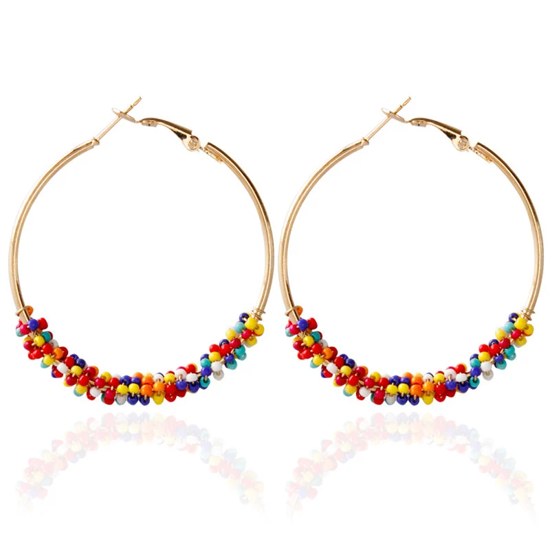 

Bohemian Round Circle Beads Drop Earrings Fashion Big Circle Statement Earring for Women Party Wedding Jewelry Gifts FSPES137