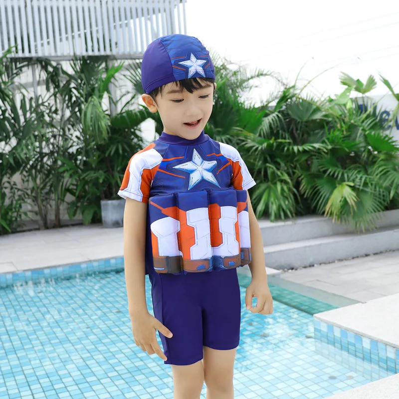 Детский купальный костюм из 2 предметов, плавающий купальник для мальчиков, Человек-паук, Капитан Америка, цельное Купание и плавание, костюм платье для маленьких девочек, купальник