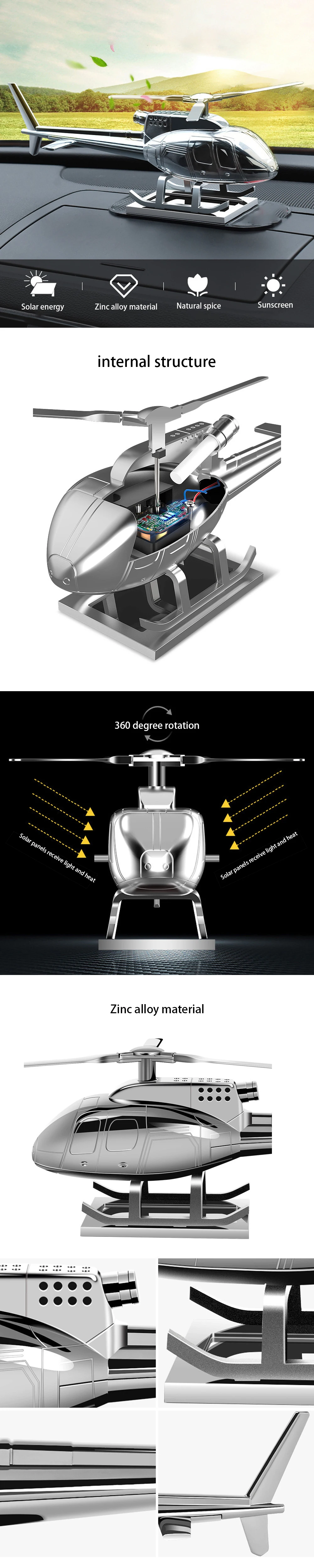 Товары для автомобиля, креативное украшение вертолета, самолета, высококачественный металлический подарок на солнечной батарее, ароматизатор для автомобиля, украшение для самолета