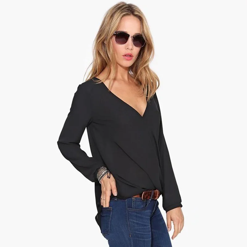 2018 New European Style Autumn Long Sleeve OL Blouses Sexy V Neck Casual Women Shirt Color Plus Size Women Clothing Blouses