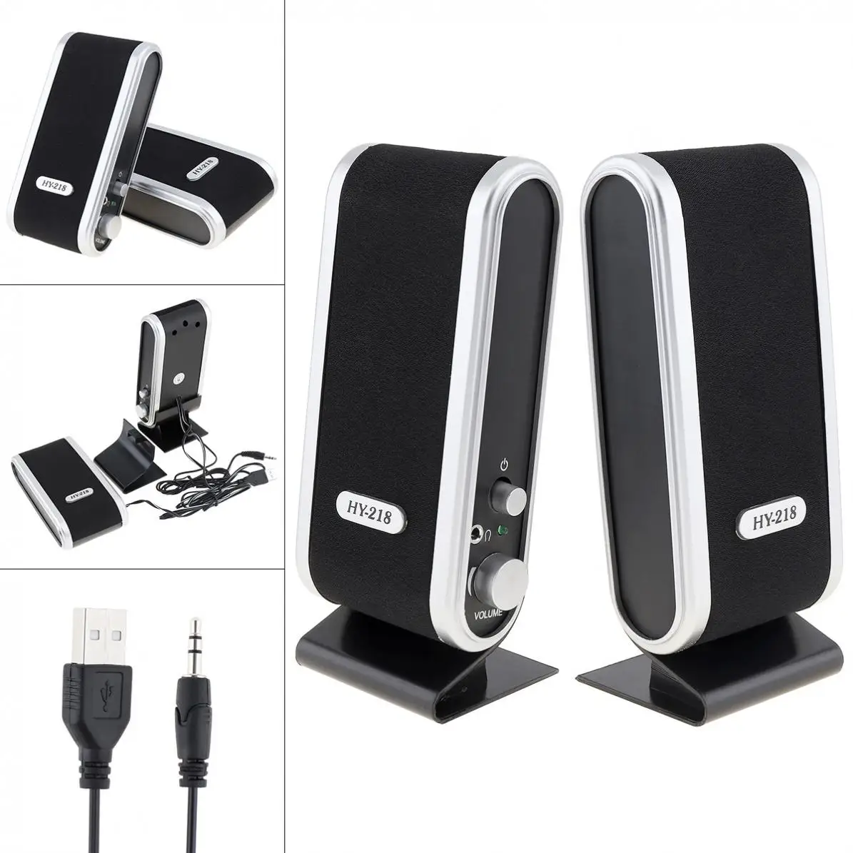 

Black HY-218 6W USB2.0 Wired USB Power Speakers Stereo 3.5mm Audio Jack for PC Laptop Computer MAC