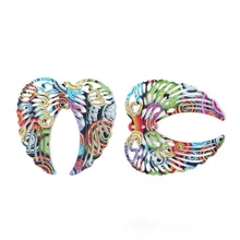 DoreenBeads Железный сплав живопись полые крылья Подвески многоцветные филигранные богемные 40 мм(1 5/") x 40 мм(1 5/8"), 5 шт